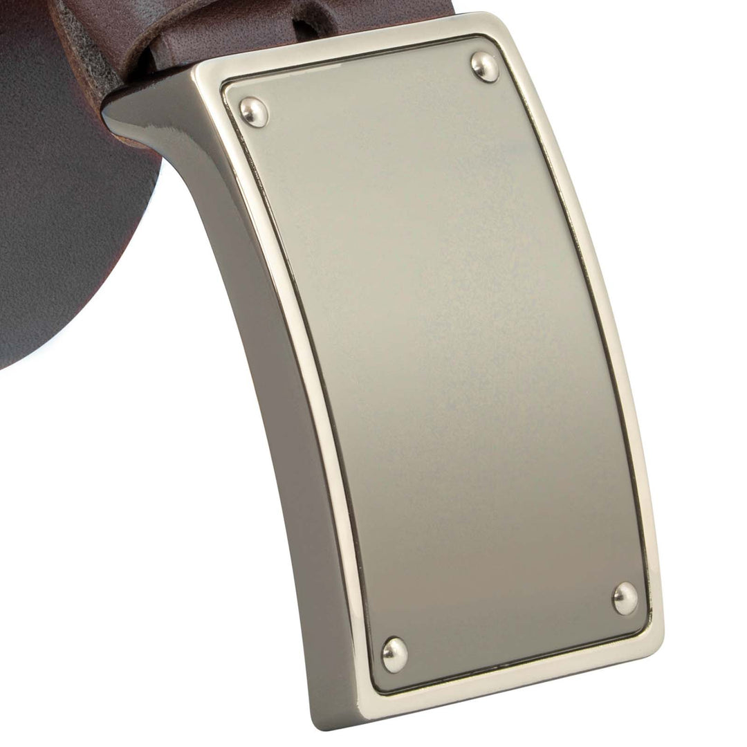 Gürtelschnalle silber matt an Gürtelriemen #color_braun