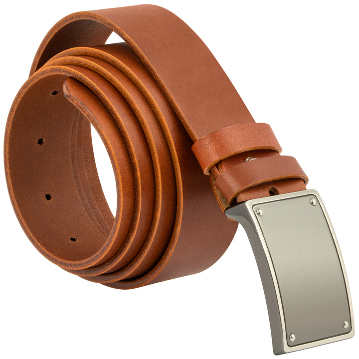 Aufgerollter, brauner Ledergürtel mit Schnalle matt silber #color_hellbraun