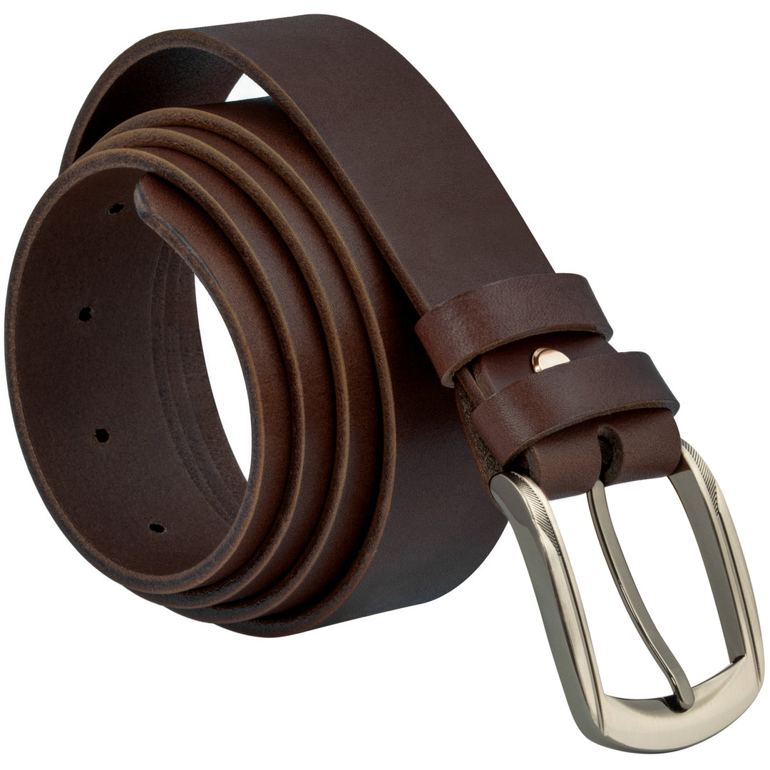 Aufgerollter, brauner Ledergürtel mit silberner Schnalle #color_braun