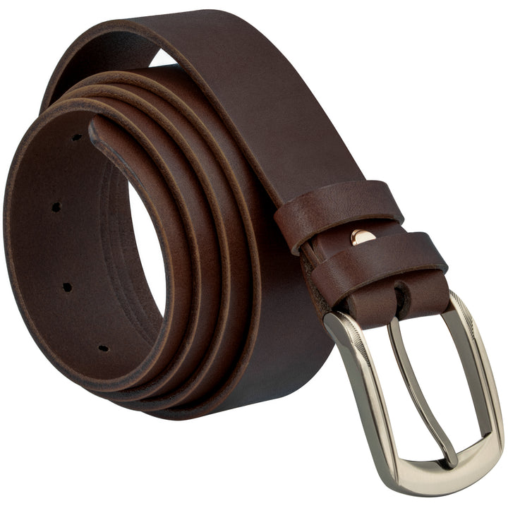 Aufgerollter, brauner Ledergürtel mit silberner Schnalle #color_braun