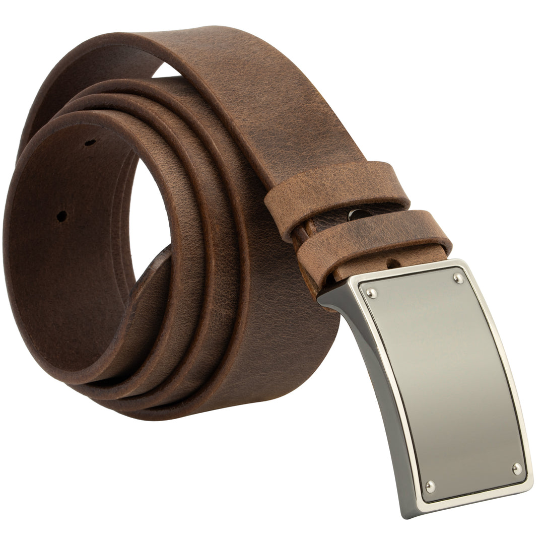 Aufgerollter, brauner Ledergürtel im Used-Look mit Schnalle matt silber #color_braun-used