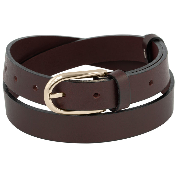 Schmaler Damengürtel aus braunem Leder mit eleganter Goldschnalle #color_braun