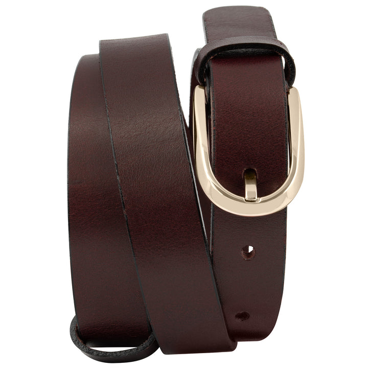 Schmaler, brauner Ledergürtel mit Goldschnalle #color_braun