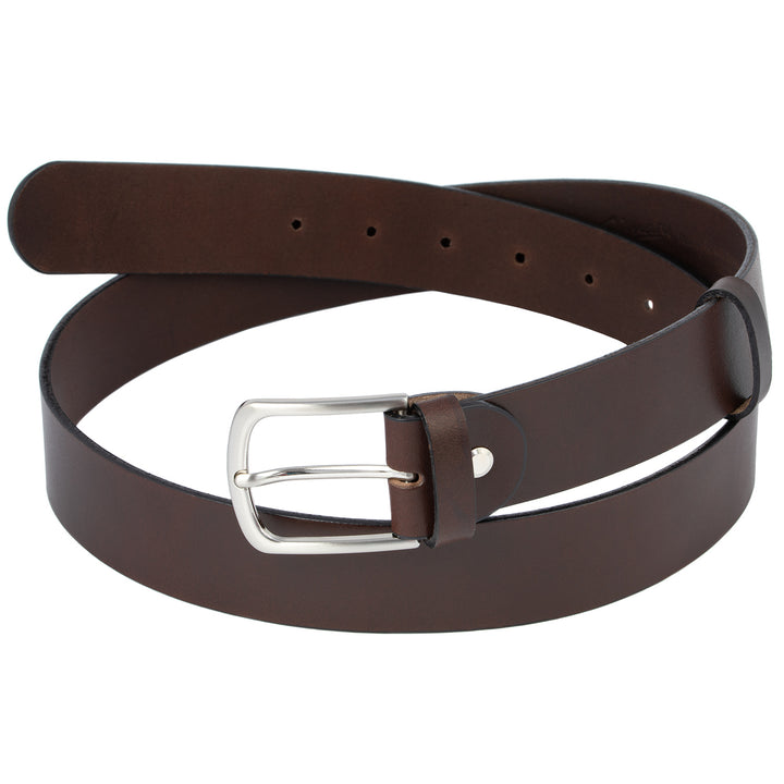 Dunkelbrauner Ledergürtel mit Silberschnalle #color_braun