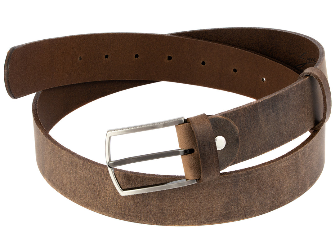 Dunkelbrauner Used-Look Ledergürtel mit Silberschnalle #color_braun-used