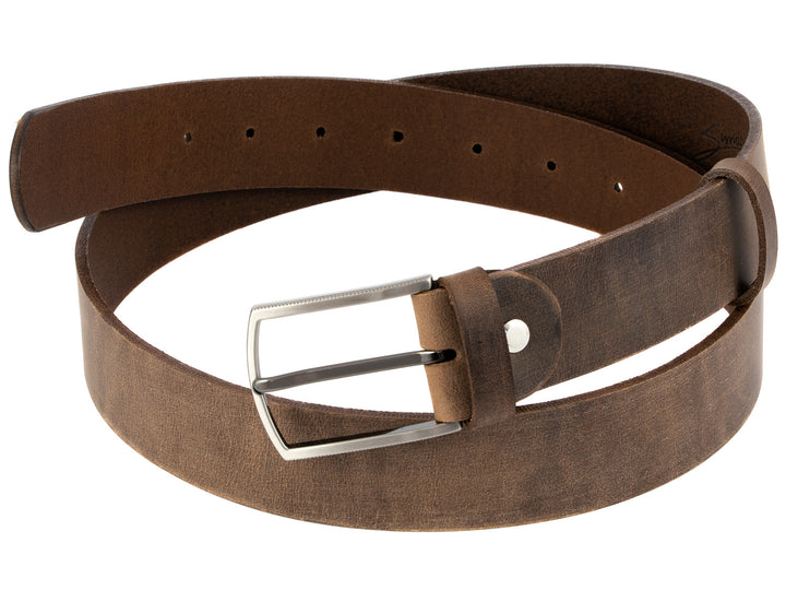 Dunkelbrauner Used-Look Ledergürtel mit Silberschnalle #color_braun-used