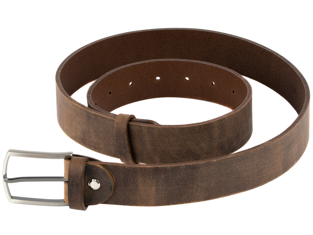 Dunkelbrauner Used-Look Ledergürtel mit Silberschnalle #color_braun-used