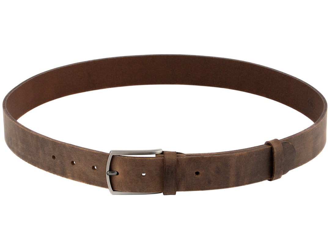 Brauner Used-Look Ledergürtel mit geschlossener Silberschnalle #color_braun-used