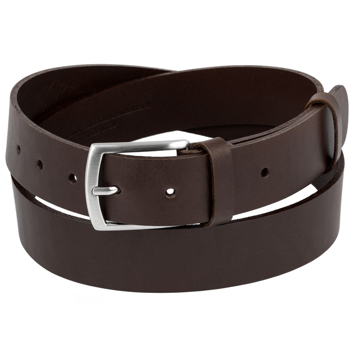 Brauner Ledergürtel mit glänzender Silberschnalle #color_braun
