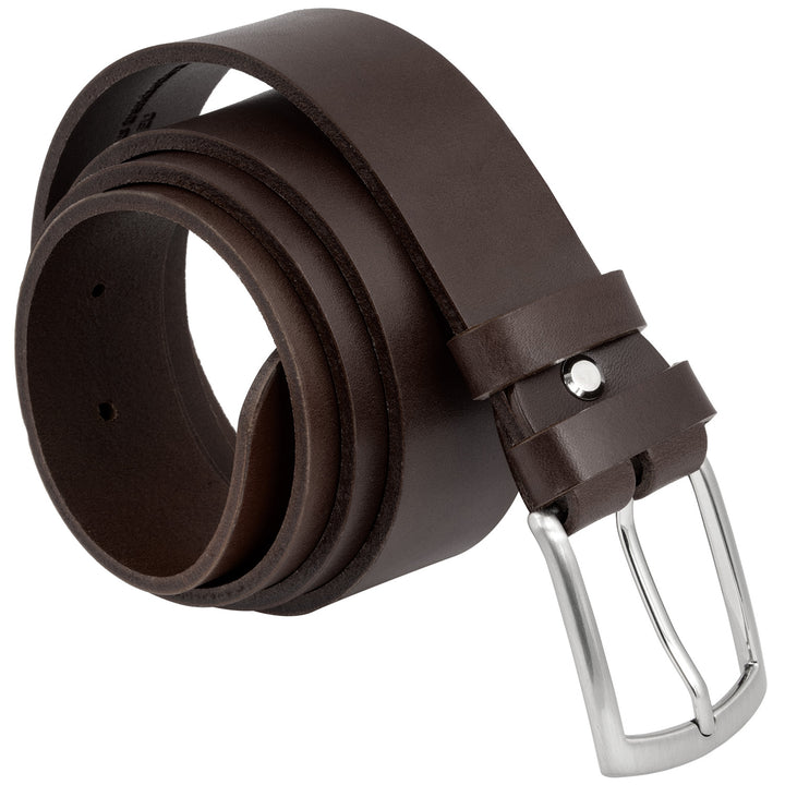 Aufgerollter, brauner Ledergürtel mit silberner Schnalle #color_braun