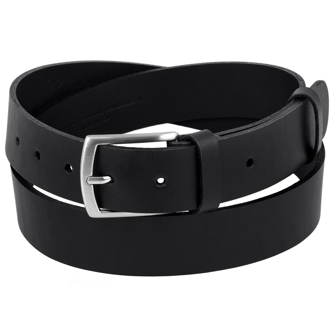 Schwarzer Ledergürtel mit glänzender Silberschnalle #color_schwarz
