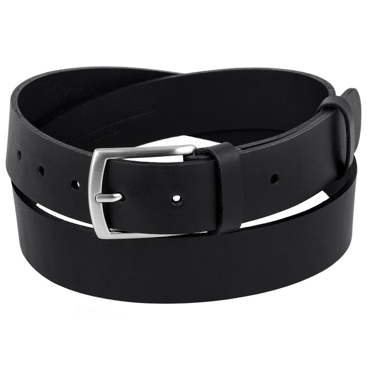 Schwarzer Ledergürtel mit glänzender Silberschnalle #color_schwarz
