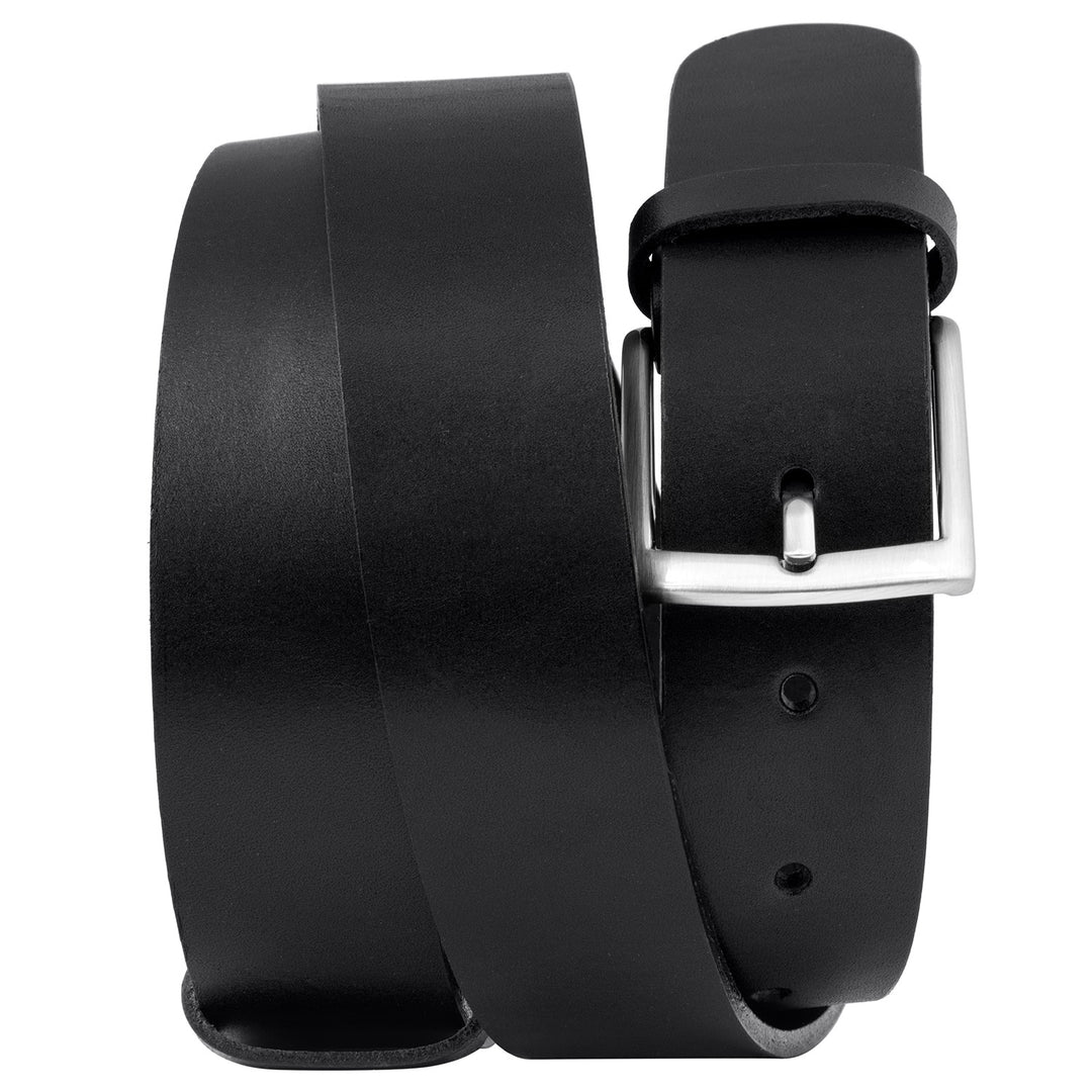 Schwarzer Ledergürtel mit glänzender Silberschnalle #color_schwarz