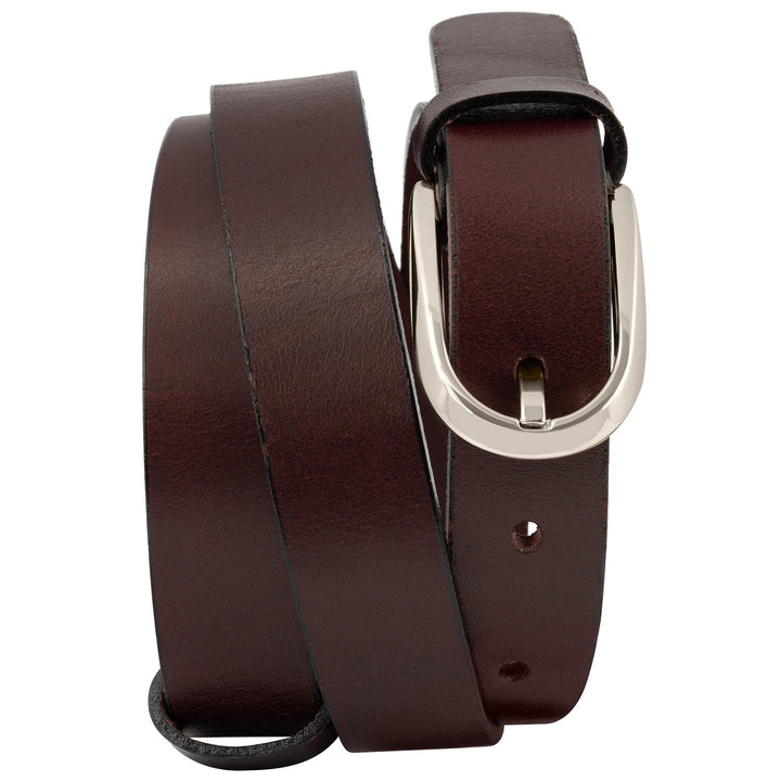 Schmaler, brauner Ledergürtel mit Silberschnalle #color_braun