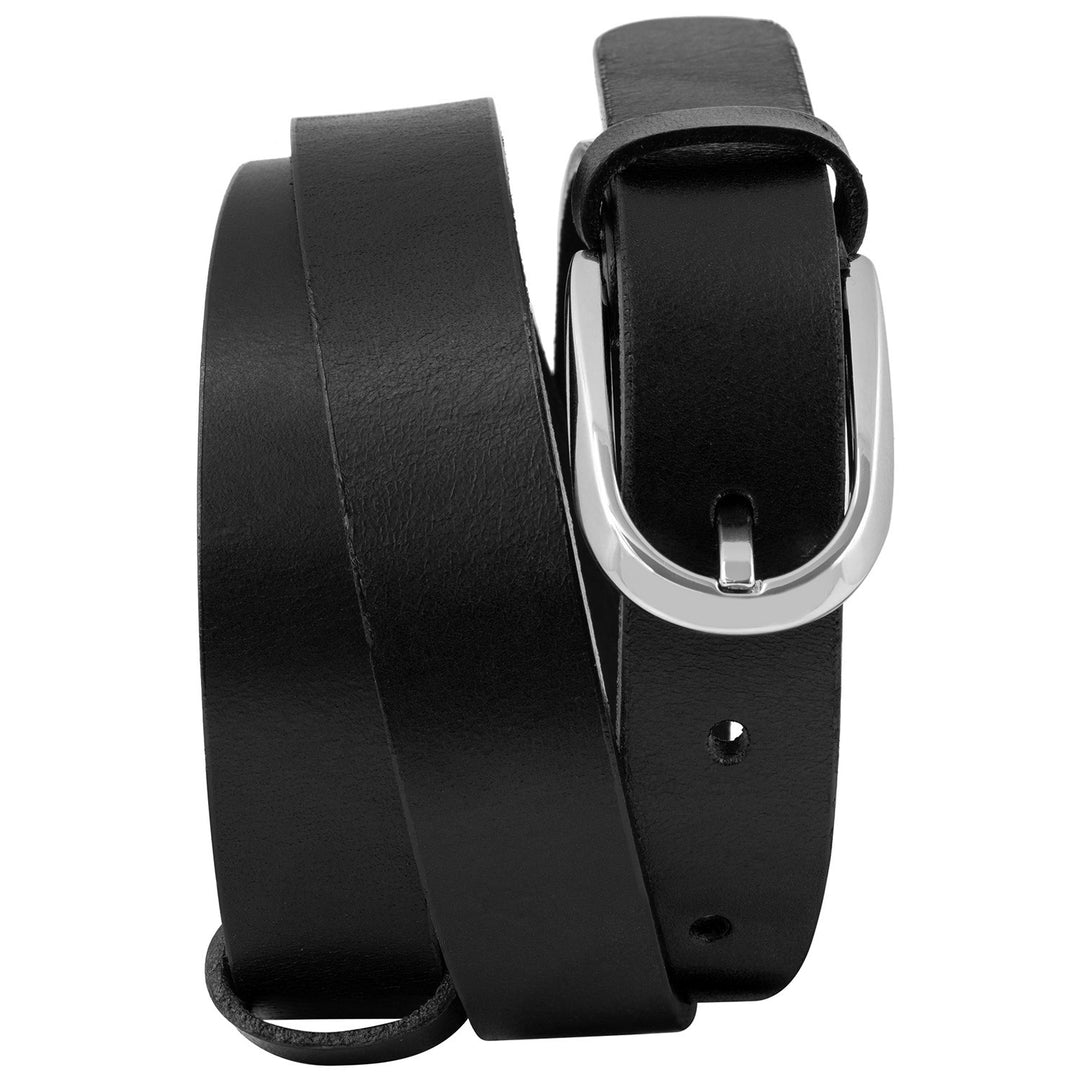 Schmaler, schwarzer Ledergürtel mit Silberschnalle #color_schwarz