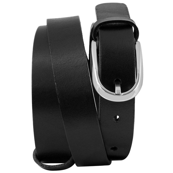 Schmaler, schwarzer Ledergürtel mit Silberschnalle #color_schwarz