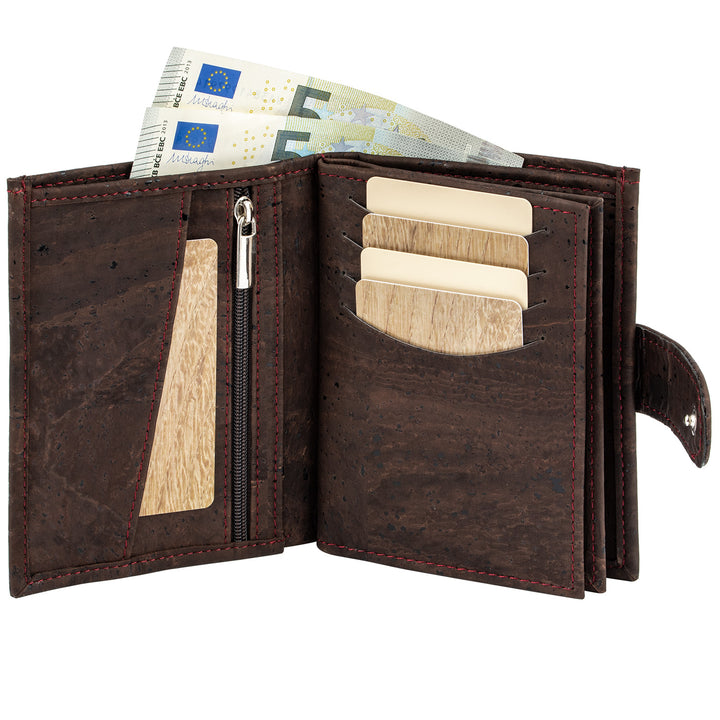 Innenansicht braune Korkgeldbörse mit Kartensteckplätzen und Scheinfach #color_braun
