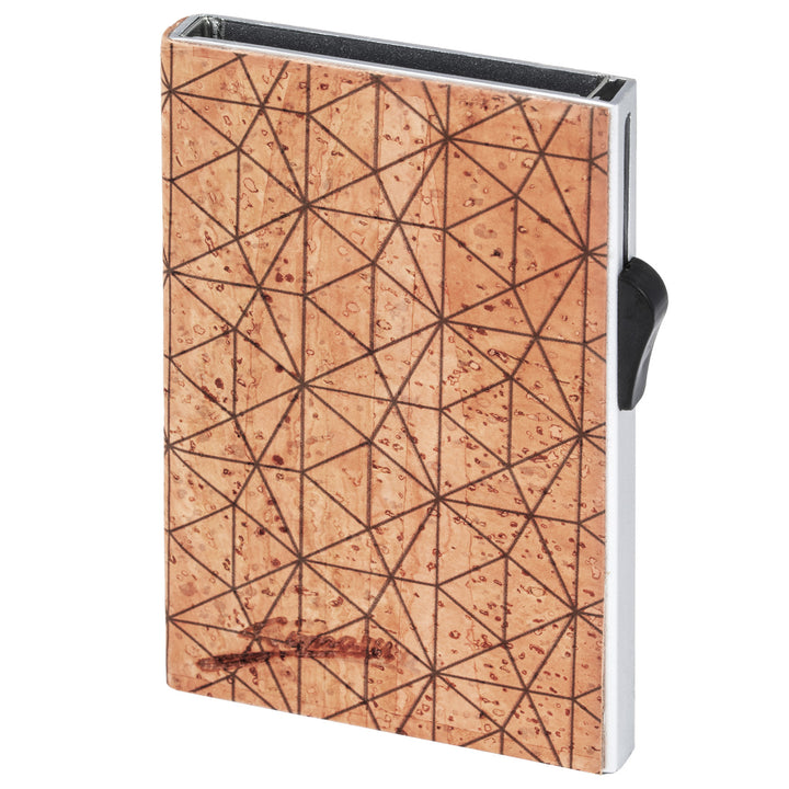 Hard case Cardholder mit Druckknopf und hellem Kork Cover mit Linienmuster #color_metrisch