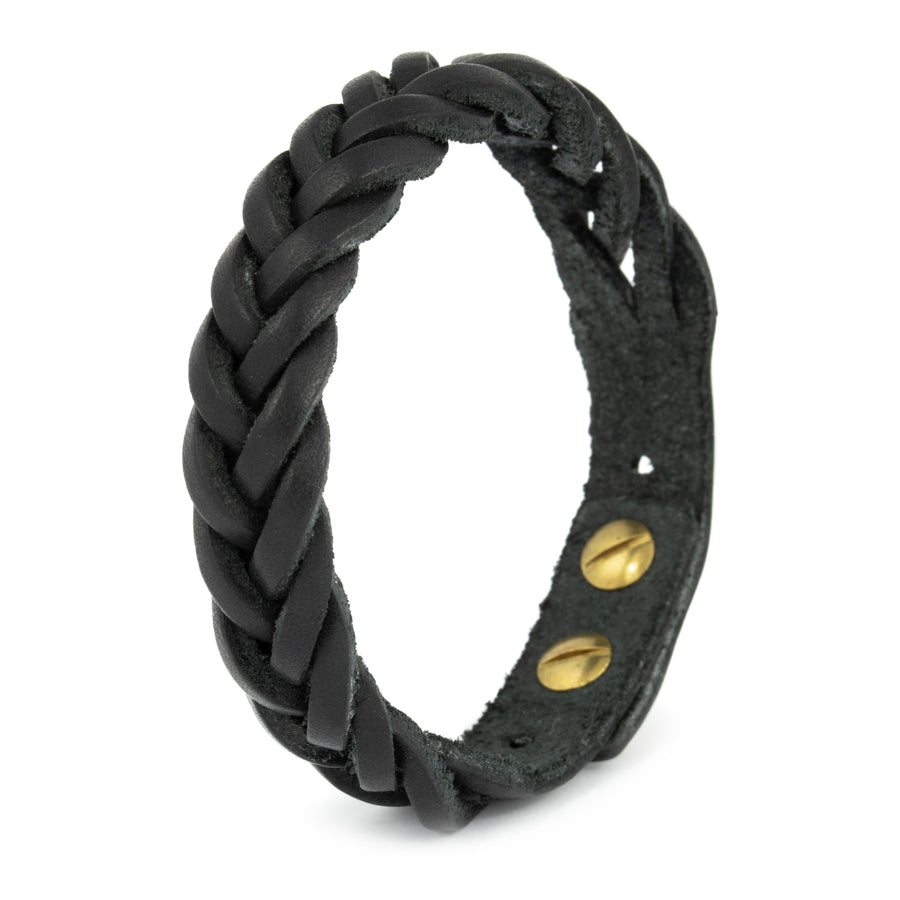 Schwarzes, breit geflochtenes Lederarmband mit Nietenverschluss #color_schwarz