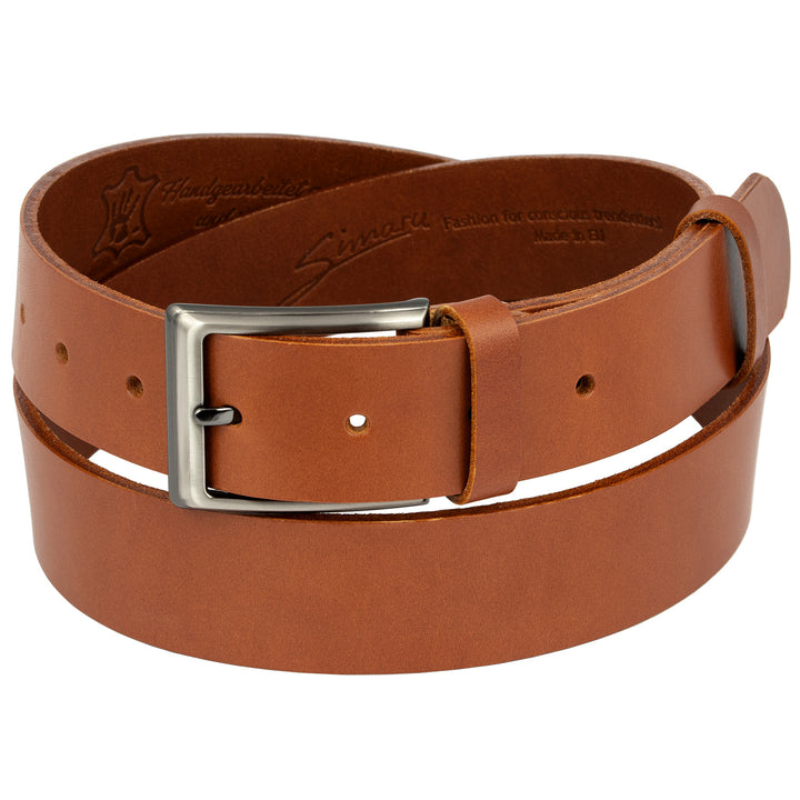 Breiter Herrengürtel aus hellbraunem Leder mit eckiger Silberschnalle #color_hellbraun