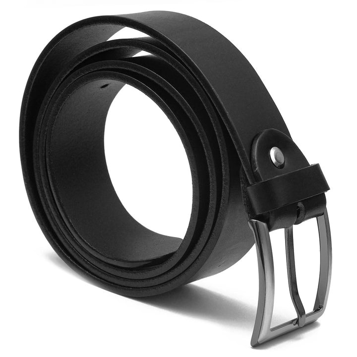 Schwarzer Ledergürtel aufgerollt mit eckiger Silberschnalle #color_schwarz