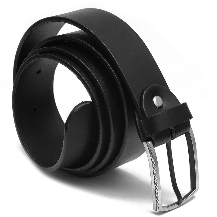 Breiter Gürtel aus schwarzem, glatten Leder, aufgerollt mit Silberschnalle #color_schwarz