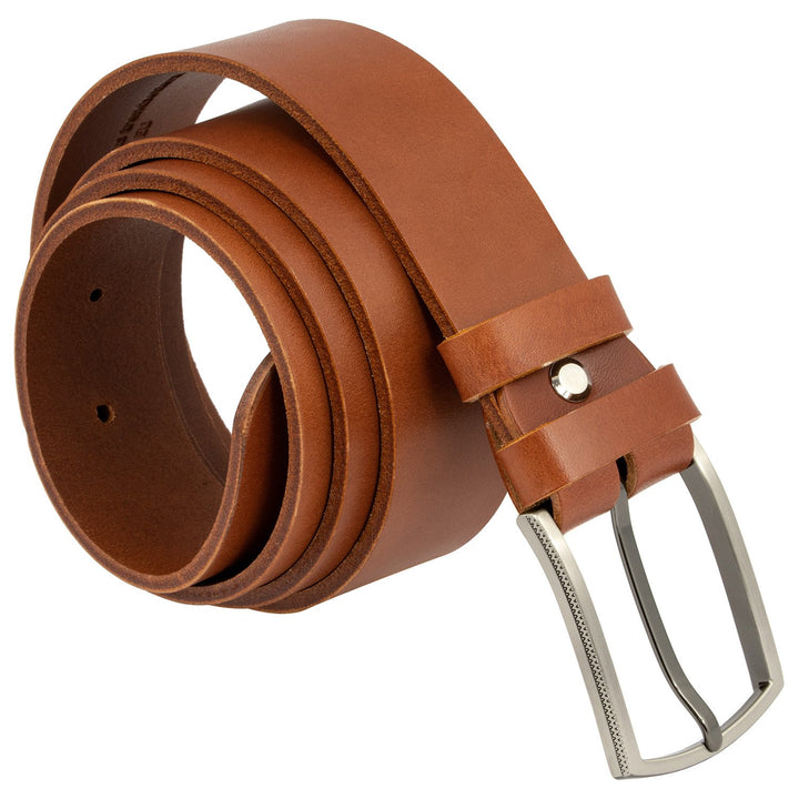 Breiter Gürtel aus hellbraunem, glatten Leder, aufgerollt mit Silberschnalle #color_hellbraun