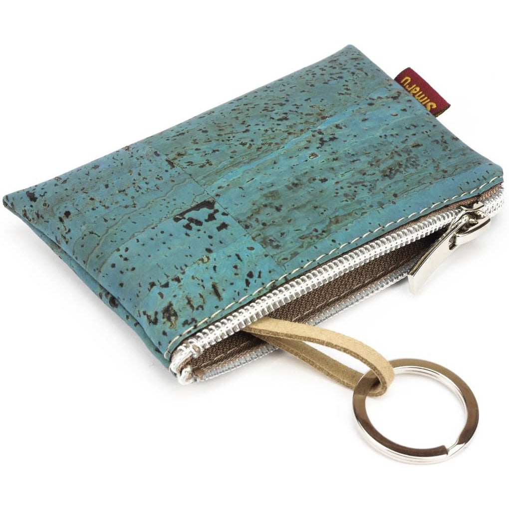 Türkise Schlüsseltasche aus Kork mit Reißverschluss und einem Schlüsselring #color_tuerkis