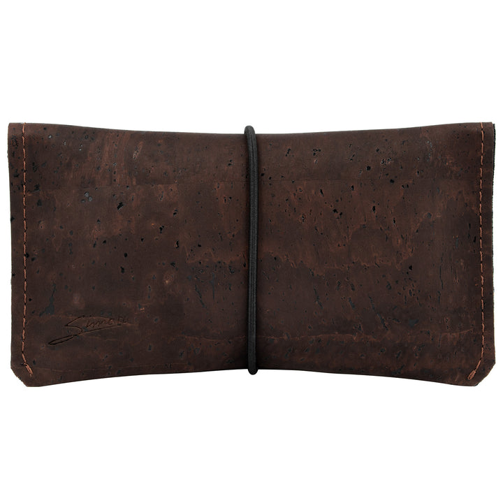 Geschlossene Tabaktasche aus braunem Kork mit elastischem Gummibandverschluss #color_braun