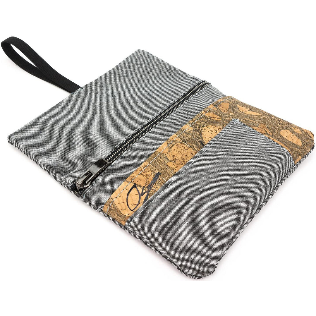 Offene Tabaktasche aus grauem Stoff und hellem Kork ohne Inhalt #color_hellgrau-granada