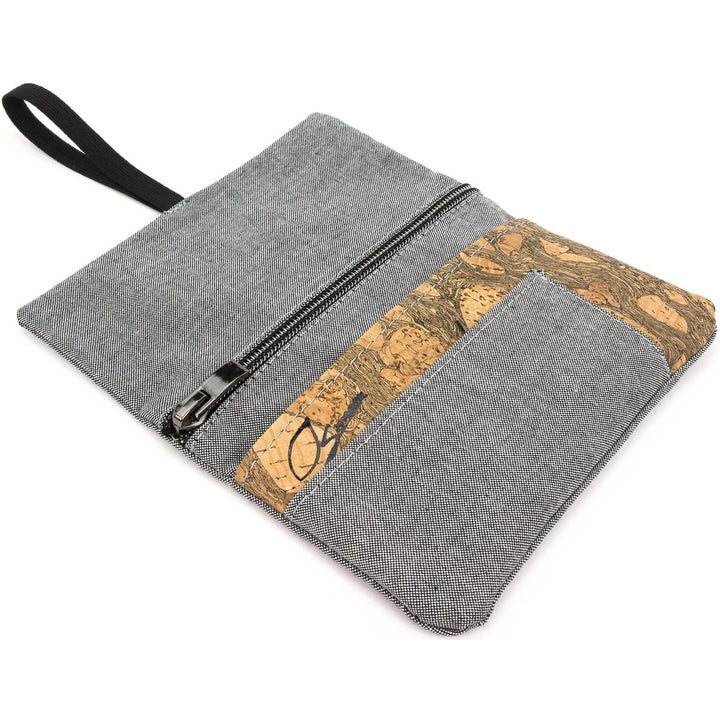 Offene Tabaktasche aus grauem Stoff und hellem Kork ohne Inhalt #color_hellgrau-granada