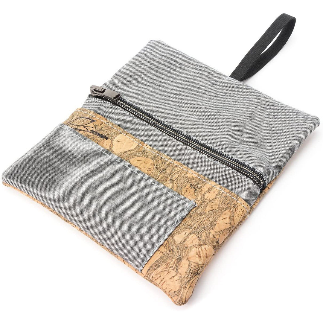 Offene Tabaktasche aus hellgrauem Stoff und hellem Kork ohne Inhalt #color_granada-grau