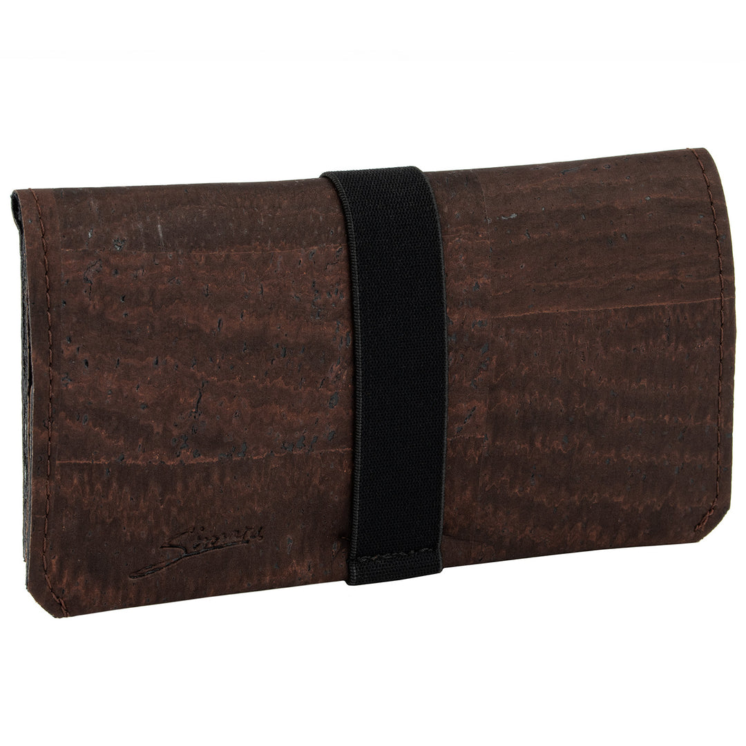 Geschlossene Tabaktasche aus braunem Kork mit elastischem Gummibandverschluss  #color_braun