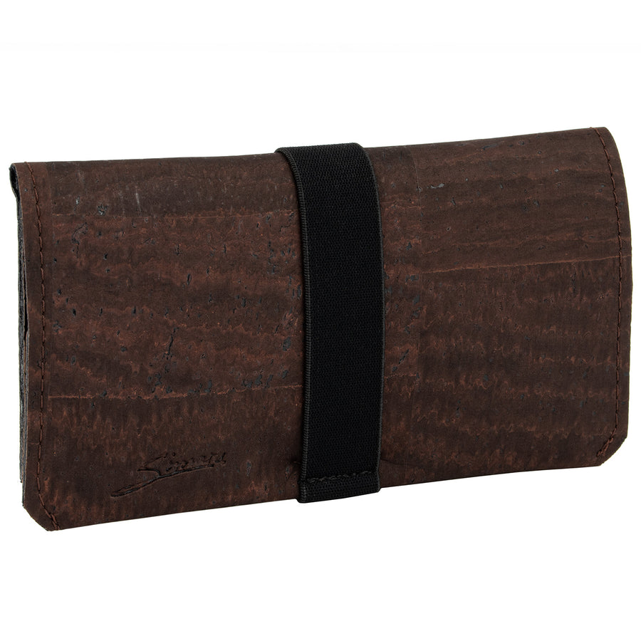 Geschlossene Tabaktasche aus braunem Kork mit elastischem Gummibandverschluss  #color_braun