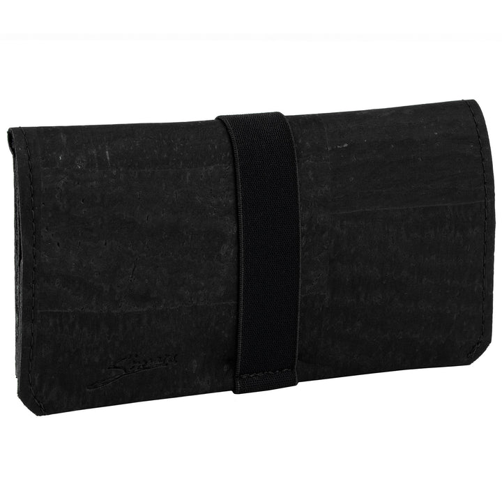 Geschlossene Tabaktasche aus Kork in der Farbe schwarz mit elastischem Gummibandverschluss  #color_schwarz