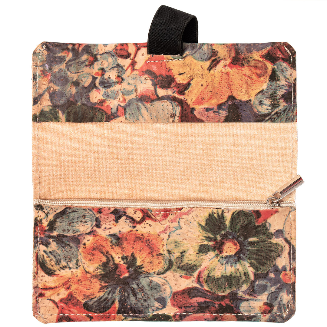 Tabaktasche aus Kork mit buntem Blumenmuster geöffnet und ohne Inhalt #color_blumen