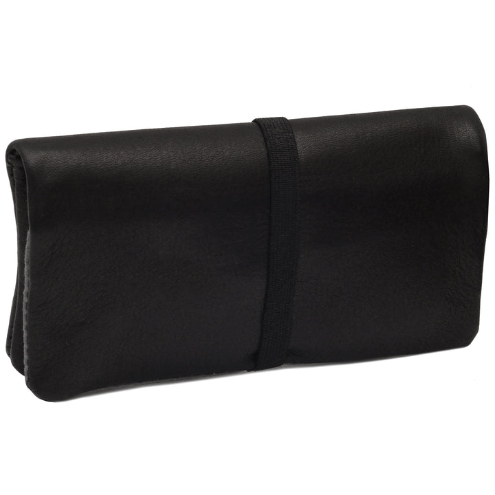 Außenansicht geschlossene Tabaktasche aus schwarzem Leder #color_schwarz