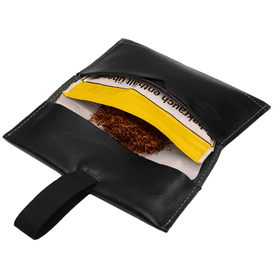 Tabaktasche mit Tabakbeutel aus schwarzem Leder #color_schwarz