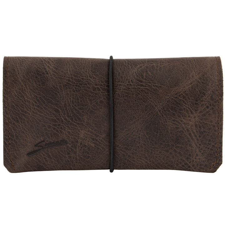 Braune Ledertabaktasche mit schwarzem Gummibandverschluss #color_braun