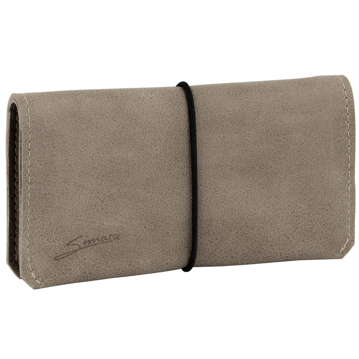 Außenansicht geschlossene Tabaktasche aus grauem Leder #color_hellgrau