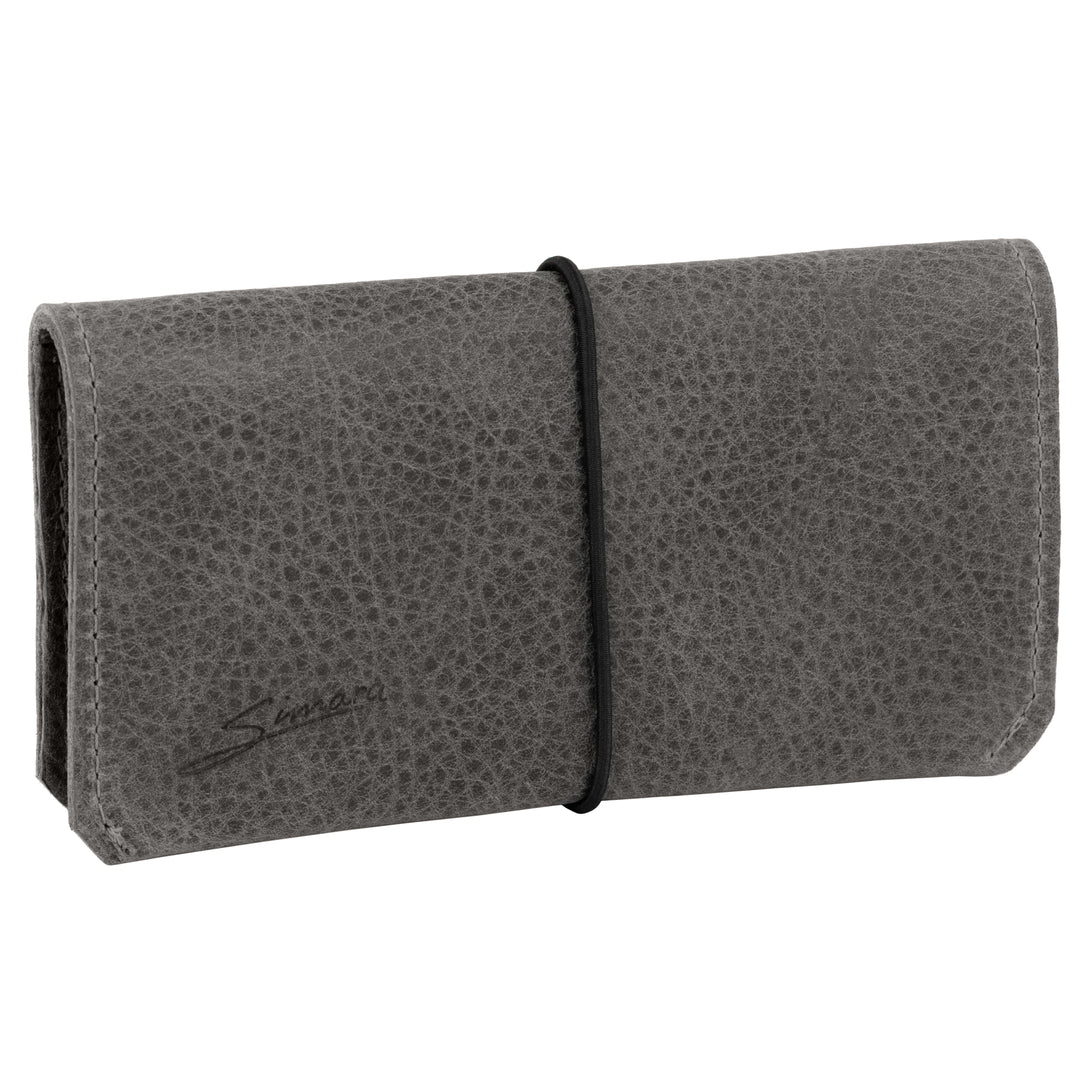 Außenansicht geschlossene Tabaktasche aus dunkelgrauem Leder #color_grau