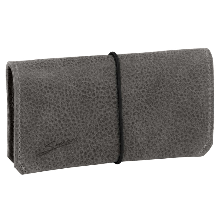 Außenansicht geschlossene Tabaktasche aus dunkelgrauem Leder #color_grau