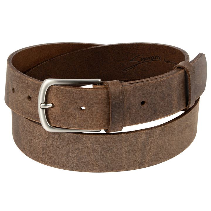 Dunkelbrauner Used-Look Ledergürtel mit Silberschnalle #color_braun-used
