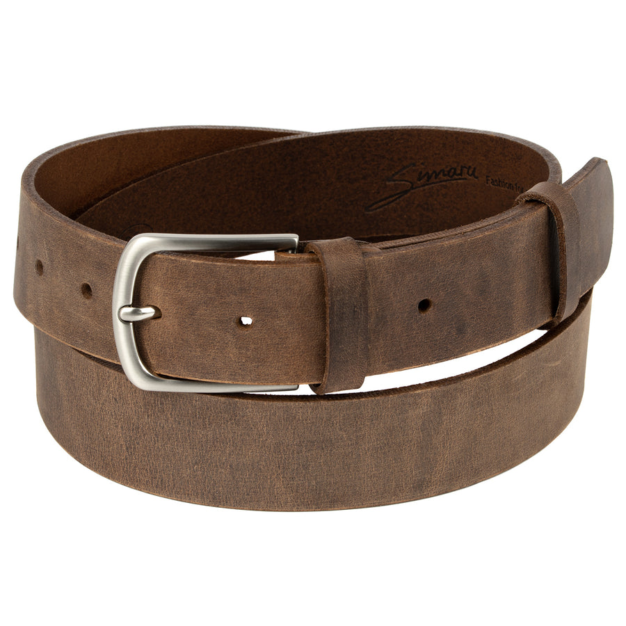 Dunkelbrauner Used-Look Ledergürtel mit Silberschnalle #color_braun-used