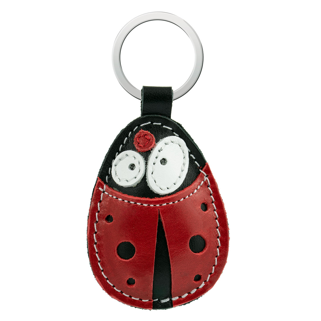 Schlüsselanhänger roter Marienkäfer aus Leder mit großen weißen Augen und schwarzen Punkten