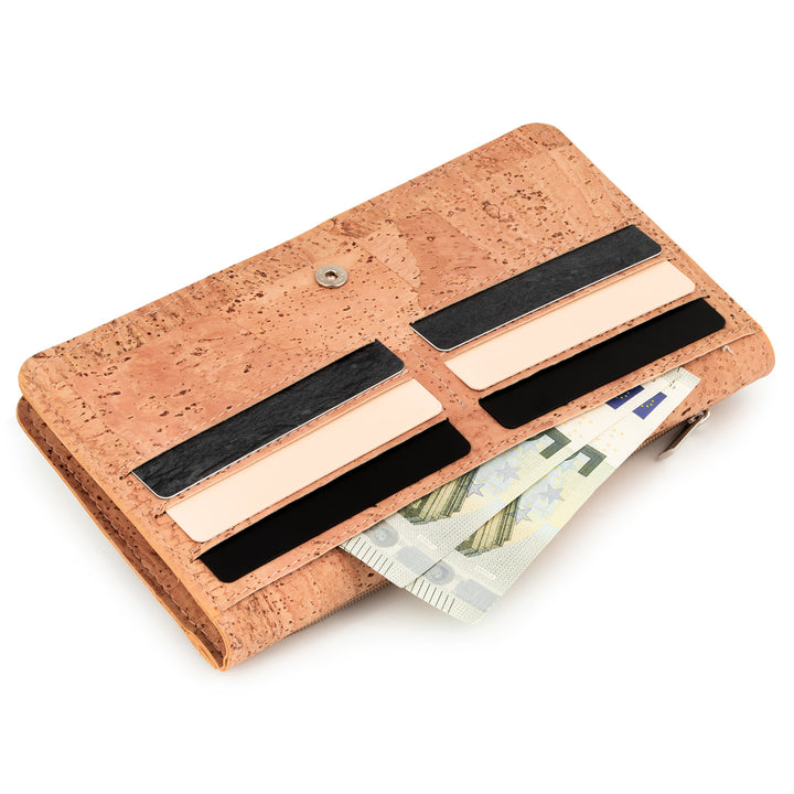 Flache Kork Geldbörse für Damen mit Kartenfächern und Fach für Geldscheine #color_japan-wave