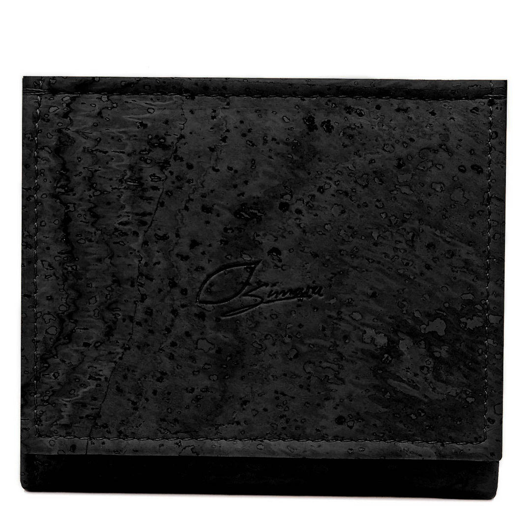 Frontansicht kompakter Geldbeutel aus Kork in der Farbe schwarz #color_schwarz