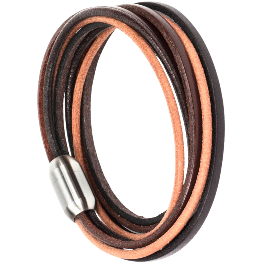 Dreifarbiges Wickelarmband aus echtem Leder mit Magnetverschluss in silber
