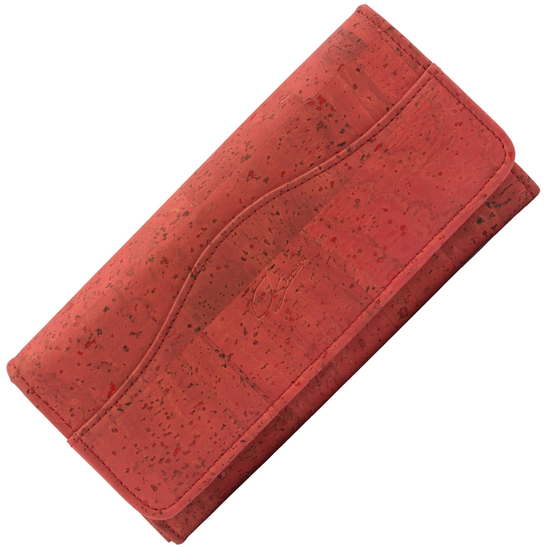 Vorderansicht breite Kork Geldbörse für Damen in der Farbe Rot