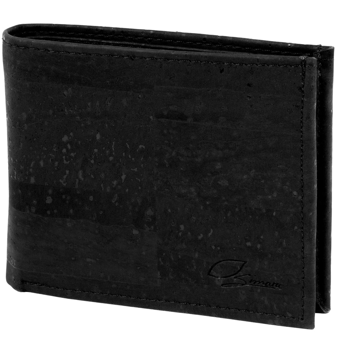 Vorderansicht geschlossener Herrengeldbeutel im Querformat aus Kork, Farbe Schwarz